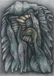 schwarze vögel, 2013, Mischtechnik,70x50